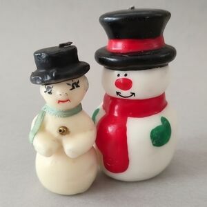 Vintage Christmas Candle Set Snowman Pair Holiday Decor Wax Figures